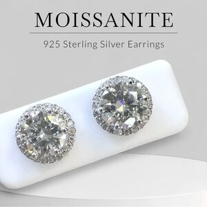 4.36 CTW Moissanite Halo Stud Earrings | VVSD, 925 Sterling Silver